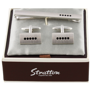 Stratton Rhodium Plated Dots Tie Slide & Cufflinks