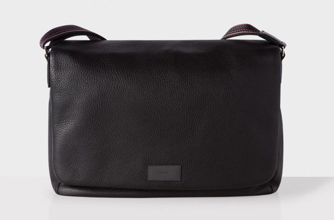 Black-Leather-City-Webbing-Messenger-Bag-front