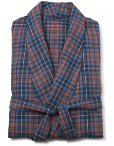 Savile Row NAVY BLUE ORANGE TARTAN CHECK BRUSHED COTTON DRESSING GOWN