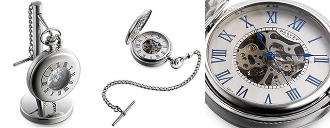 Dalvey Skeletal Half Hunter Pocket Watch & Stand Set