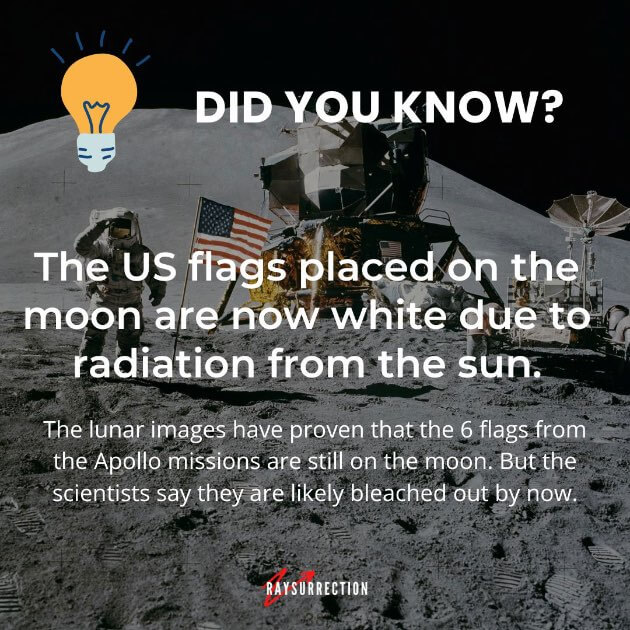 The US flags placed on the moon are now white due to radiation from the sun.