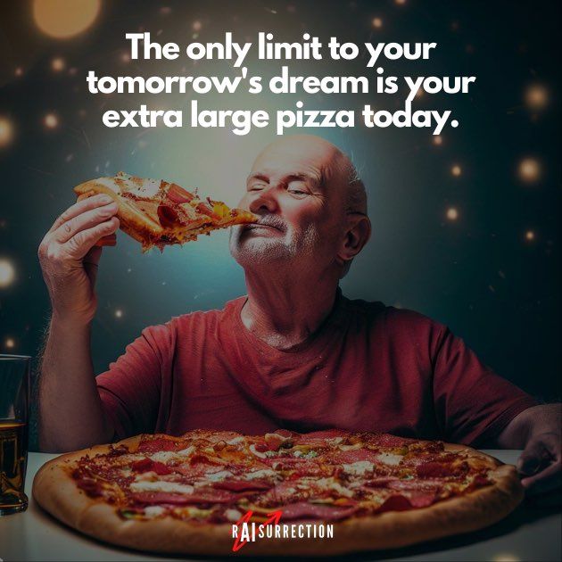 The only limit to your tomorrow's dream is your extra large pizza today.