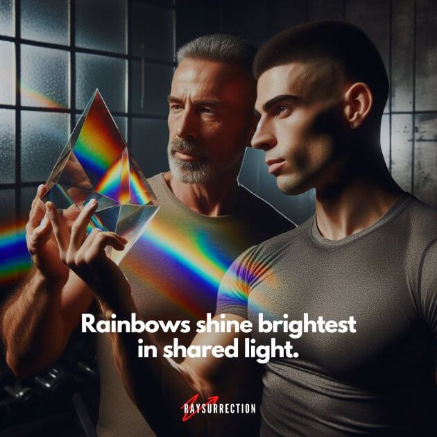 Rainbows shine brightest in shared light.