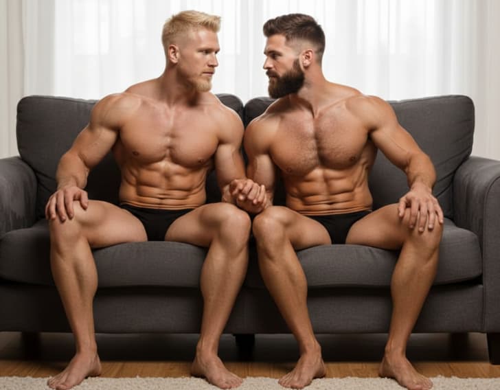 Men on Sofa with Black G-String Men on Sofa with Black G-String