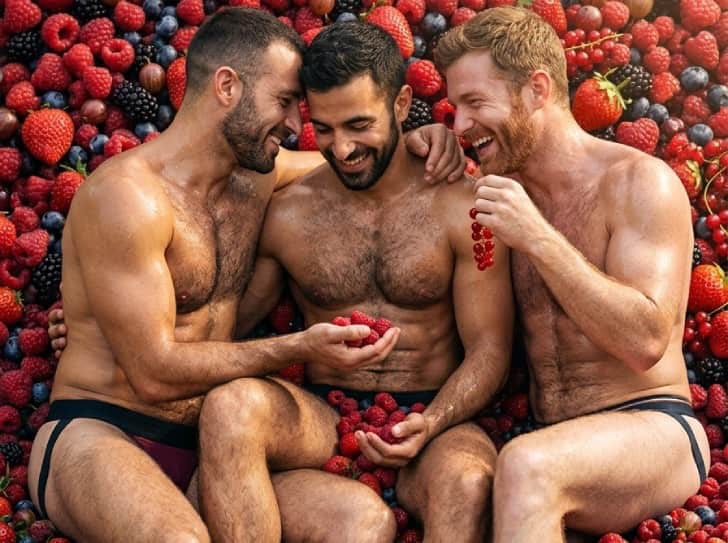 Men in Bed of Berries Men in Bed of Berries
